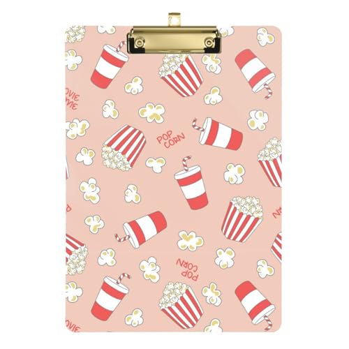 Kcldeci Acryl-Klemmbretter mit Popcorn und Soda auf Koralle, Standard-Buchstabe, A4, Klemmbretter für Klassenzimmer, Lehrer, Frauen, Klemmbrett, Büro, Schulbedarf, Gold, 30,5 x 22,9 cm von Kcldeci