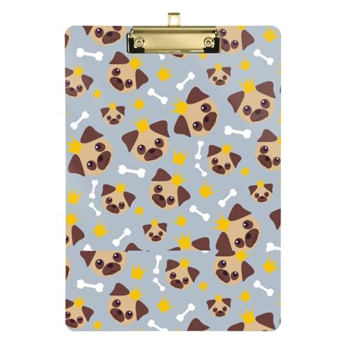 Kcldeci Acryl-Klemmbretter mit grauen Mops-Knochen, Standard-A4, Briefgröße, Klemmbrett für Klassenzimmer, Schule und Büro, für Kinder, Studenten, Lehrer, Gold, 30,5 x 22,9 cm von Kcldeci