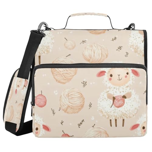 Kcldeci Aktenordner mit 3 Ringen, 3,8 cm, mit Reißverschluss, 500 Blatt, mit Schultergurt, Fächermappe für Schule und Büro, Schaf, Beige von Kcldeci
