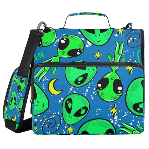 Kcldeci Alien Space Pattern (2) 3-Ringbuch mit Reißverschluss, 500 Blatt, Trapperhalter, Organizer, 3,8 cm, Bindertasche mit Schultergurt, Dokumentenaufbewahrung für Schule und Büro von Kcldeci