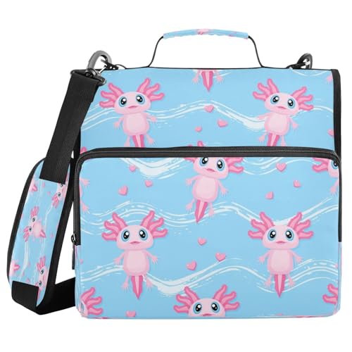 Kcldeci Axolotl-Wellen-Ordner mit 3 Ringen, 3,8 cm, Reißverschluss, 500 Blatt, Trapperhalter, Organizer, Ordnertasche mit Schultergurt, Fächermappe für Schule und Büro von Kcldeci