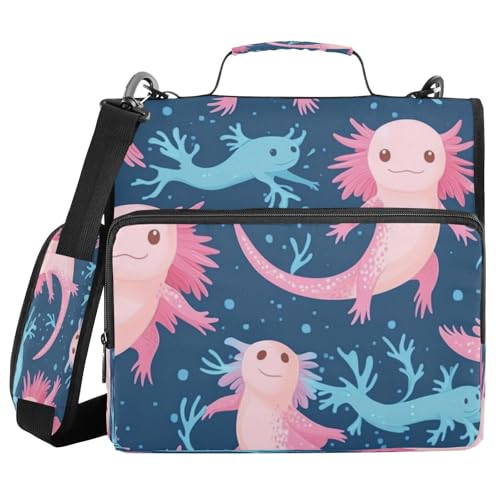 Kcldeci Axolotls Aktenordner mit 3 Ringen, 3,8 cm, Reißverschluss, 500 Blatt, Organizer mit Schultergurt, Fächermappe für Schule und Büro von Kcldeci