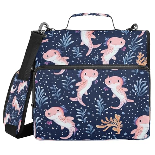 Kcldeci Axolotls Aktenordner mit 3 Ringen, 3,8 cm, Reißverschluss, 500 Blatt, Organizer mit Schultergurt, Fächermappe für Schule und Büro von Kcldeci