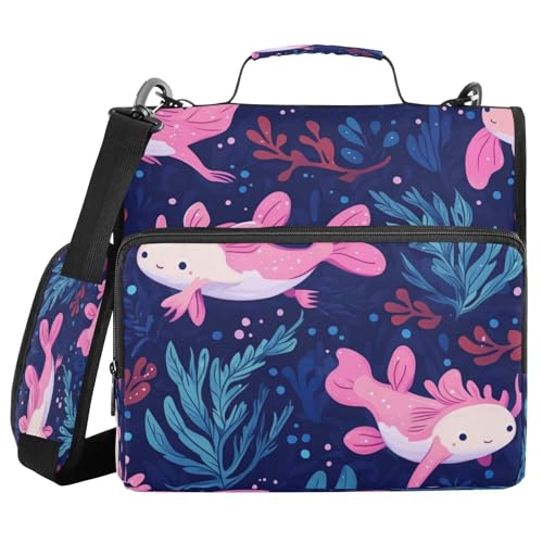 Kcldeci Axolotls Aktenordner mit 3 Ringen, 3,8 cm, Reißverschluss, 500 Blatt, Organizer mit Schultergurt, Fächermappen für Schule und Büro von Kcldeci