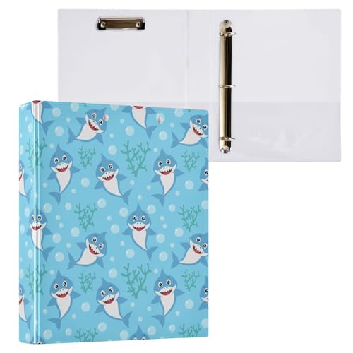Kcldeci Baby Shark Blue 3-Ringbuch, 3,8 cm, runder Ring für Papier in Briefgröße, Hardcover-Ordner für Schule, Büro und Zuhause, 2 Stück von Kcldeci