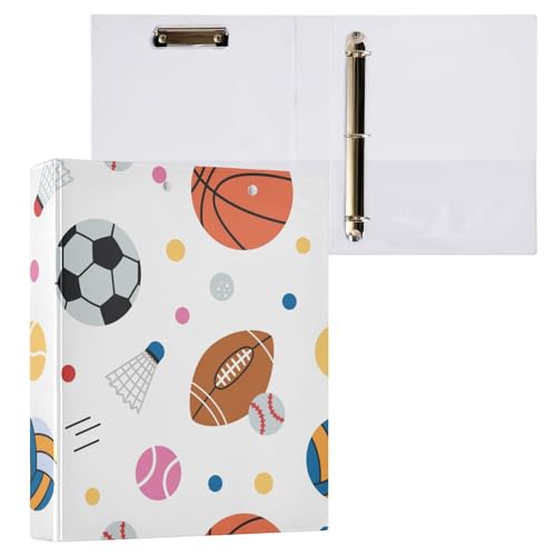 Kcldeci Basketball American Football 3-Ringbuch, 2 Stück, 3,8 cm runder Ring für Papier in Briefgröße, Hardcover-Ordner für Schule, Büro und Zuhause von Kcldeci