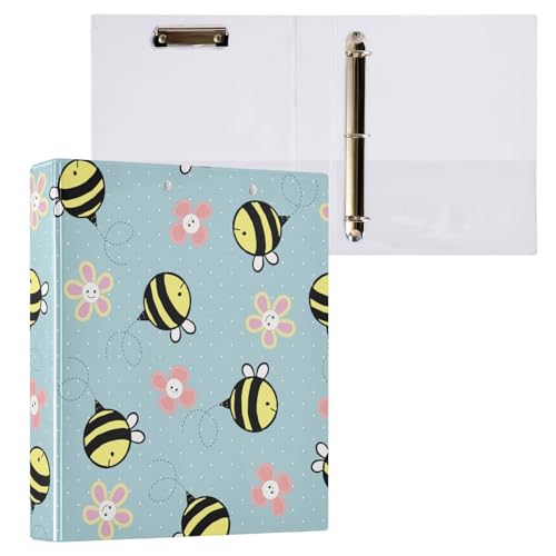 Kcldeci Bee and Flower 3-Ringbuch, 1 Packung, Klemmbretter, Aktenordner mit 3,8 cm rundem Ring für Papier in Briefgröße, Hardcover-Ordner für Schule, Büro und Zuhause von Kcldeci
