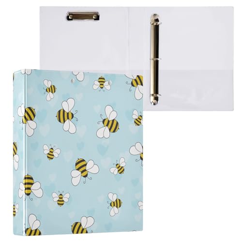 Kcldeci Bees and Hearts Doodle Style 3-Ringbuch, 1 Packung, Klemmbretter, Aktenordner mit 3,8 cm rundem Ring für Briefpapier, Hardcover-Ordner für Schule, Büro und Zuhause von Kcldeci