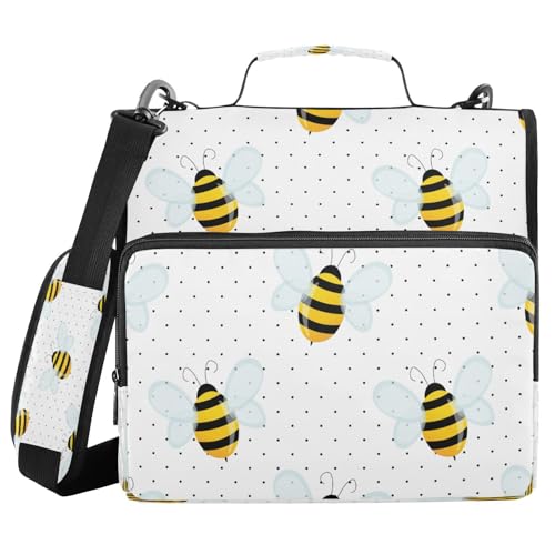 Kcldeci Bees on White Polka Dots 3-Ringbuch mit Reißverschluss, 500 Blatt, Trapperhalter, Organizer, 3,8 cm, Bindertasche mit Schultergurt, Dokumentenaufbewahrung für Schule und Büro von Kcldeci