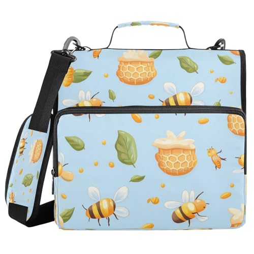 Kcldeci Bienenwaben-Ordner mit 3 Ringen, 3,8 cm Reißverschluss, 500 Blatt, Papier-Organizer, Ordnungstasche mit Schultergurt, Fächermappen für Schule und Büro von Kcldeci