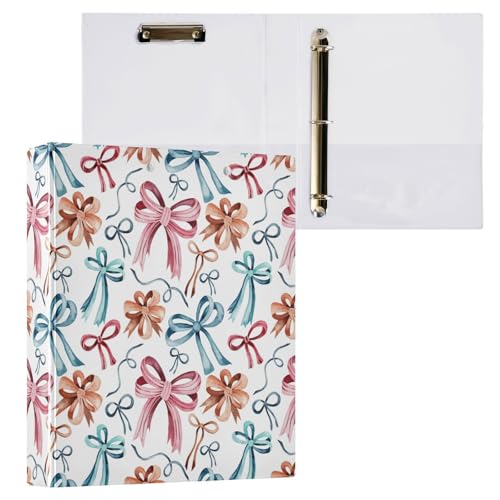 Kcldeci Braun-rosa Schleifen, 3-Ringbuch, 1 Packung, Klemmbretter, Ordner, 3,8 cm, runder Ring für Briefgröße, Hardcover-Ordner für Schule, Büro und Zuhause von Kcldeci