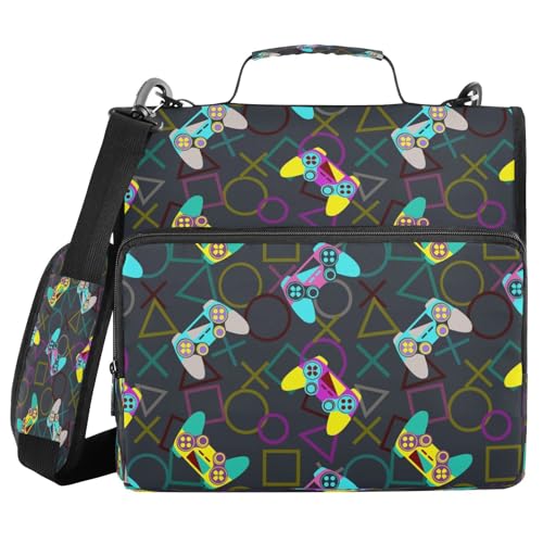 Kcldeci Bright Joysticks, Gamepads, 3-Ringbuch mit Reißverschluss, 500 Blatt, Trapperhalter, Organizer, 3,8 cm, Bindertasche mit Schultergurt, Dokumentenaufbewahrung für Schule und Büro von Kcldeci