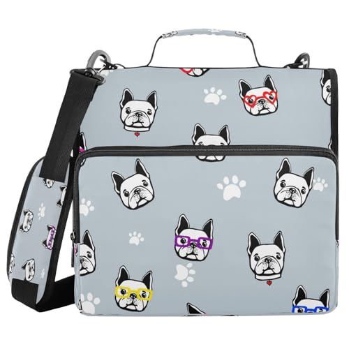 Kcldeci Bulldogge mit Sonnenbrille, Herz-Reißverschluss, 500 Blatt, 3,8 cm, 3-Ringbuch-Tasche mit Schultergurt, erweiterbarer Aktenordner für Schule und Büro Kcldeci Bulldogge mit Sonnenbrille, Herz-Reißverschluss, 500 Blatt, 3,8 cm, 3-Ringbuch-Tasche mit Schultergurt, erweiterbarer Aktenordner für Schule und Büro von Kcldeci