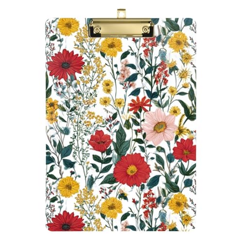 Kcldeci Bunte Wildblumen-Acryl-Klemmbretter, A4-Größe, Klemmbretter für Klassenzimmer, Krankenpflege, Hartfaserplatte für Bürobedarf, Schule, Silber, 30,5 x 22,9 cm von Kcldeci