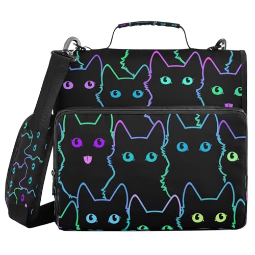 Kcldeci Bunte süße Katzen-Silhouetten, 3 Ringe, 3,8 cm Reißverschluss, 500 Blatt, Trapperhalter, Organizer, Tasche mit Schultergurt, Fächermappe für Schule und Büro Kcldeci Bunte süße Katzen-Silhouetten, 3 Ringe, 3,8 cm Reißverschluss, 500 Blatt, Trapperhalter, Organizer, Tasche mit Schultergurt, Fächermappe für Schule und Büro von Kcldeci