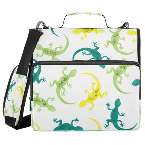 Kcldeci Bunter Aquarell-Eidechsen mit Reißverschluss, 500 Blatt, Trapper-Organizer, 3,8 cm, 3-Ringbuch-Tasche mit Schultergurt, erweiterbarer Aktenordner für Schule und Büro von Kcldeci