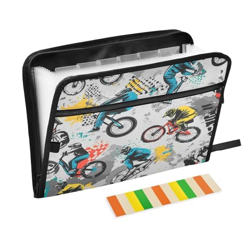 Kcldeci Bunter BMX-Rider-Dokumentenmappe, Fächermappe mit 13 Fächern, Akkordeon-Ordner, A4, Briefgröße, Papier, Dokumente, Quittungen, Organizer, Akkordean-Aktenordner für Klassenzimmer, Zuhause, Büro Kcldeci Bunter BMX-Rider-Dokumentenmappe, Fächermappe mit 13 Fächern, Akkordeon-Ordner, A4, Briefgröße, Papier, Dokumente, Quittungen, Organizer, Akkordean-Aktenordner für Klassenzimmer, Zuhause, Büro von Kcldeci