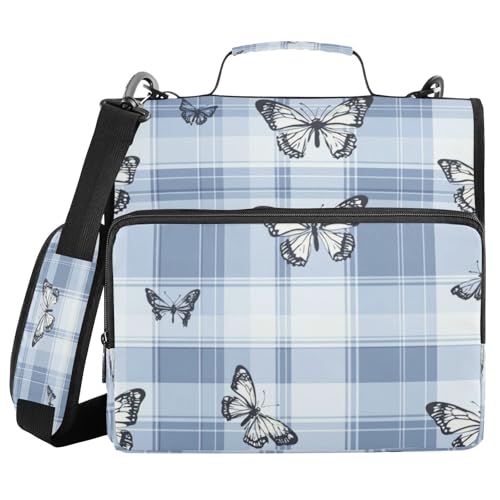 Kcldeci Butterfly Plaid 3-Ring-Ordner mit Reißverschluss, 3,8 cm (1,5 Zoll), 500 Blatt, Trapperhalter, Organizer, Ordnertasche mit Schultergurt, Fächermappe für Schule und Büro von Kcldeci