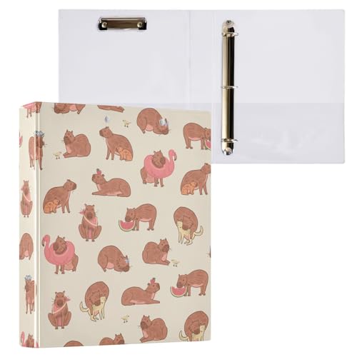Kcldeci Capybara 3-Ringbuch mit niedlichem Tiermotiv, 2 Stück, 3,8 cm, runder Ring für Papier in Briefgröße, Hardcover-Ordner für Schule, Büro und Zuhause von Kcldeci