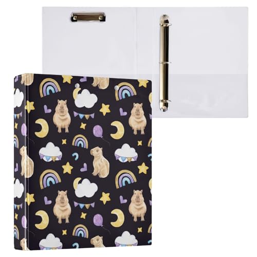 Kcldeci Capybara Ringbuch mit 3 Herzen, 2 Stück, 3,8 cm, runder Ring für Papier in Briefgröße, Hardcover-Ordner für Schule, Büro und Zuhause von Kcldeci