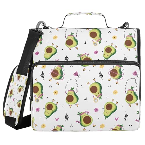 Kcldeci Cartoon-Avocado-Sportler, 3 Ringe, 3,8 cm Reißverschluss, 500 Blatt, Trapperhalter, Organizer, Ordnertasche mit Schultergurt, Fächermappe für Schule und Büro von Kcldeci