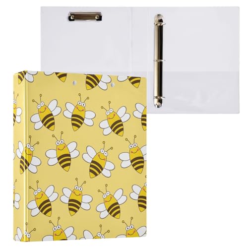 Kcldeci Cartoon Bee 3-Ringbuch, 2 Stück, Klemmbretter, Aktenordner mit 3,8 cm rundem Ring für Papier in Briefgröße, Hardcover-Ordner für Schule, Büro und Zuhause von Kcldeci