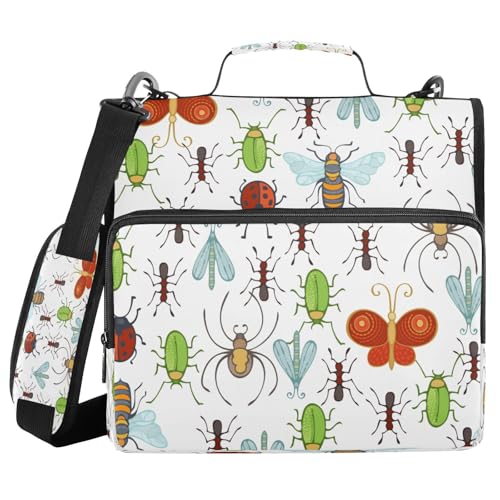 Kcldeci Cartoon-Biene roter Schmetterling, Spinne, Marienkäfer, 3-Ringbuch mit Reißverschluss, 500 Blatt, Trapperhalter, Organizer, 3,8 cm, Bindertasche mit Schultergurt, Dokumentenaufbewahrung für Kcldeci Cartoon-Biene roter Schmetterling, Spinne, Marienkäfer, 3-Ringbuch mit Reißverschluss, 500 Blatt, Trapperhalter, Organizer, 3,8 cm, Bindertasche mit Schultergurt, Dokumentenaufbewahrung für von Kcldeci