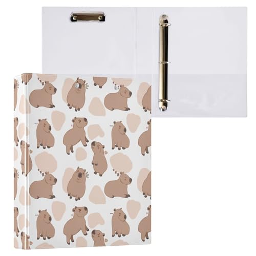 Kcldeci Cartoon Capibala Ringbuch mit 3 Ringen, 3,8 cm, runder Ring für Papier in Briefgröße, Hardcover-Ordner für Schule, Büro und Zuhause, 2 Stück von Kcldeci