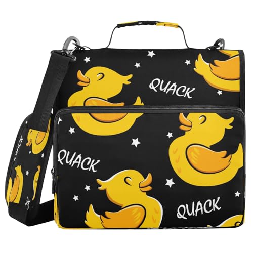 Kcldeci Cartoon-Ente und Sterne, 3 Ringe, 3,8 cm Reißverschluss, 500 Blatt, Trapper, Organizer, Ordnertasche mit Schultergurt, Fächermappen für Schule und Büro von Kcldeci