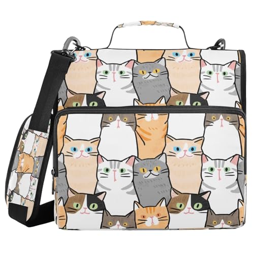 Kcldeci Cartoon-Katzen-Ordner mit 3 Ringen, 3,8 cm Reißverschluss, 500 Blatt, Trapperhalter, Organizer, Ordnertasche mit Schultergurt, Fächermappe für Schule und Büro von Kcldeci