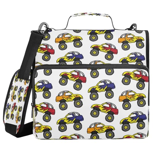 Kcldeci Cartoon-Monster-Tracks 3-Ringbuch mit Reißverschluss, 500 Blatt, Trapperhalter, Organizer, 3,8 cm, Bindertasche mit Schultergurt, Dokumentenaufbewahrung für Schule und Büro von Kcldeci