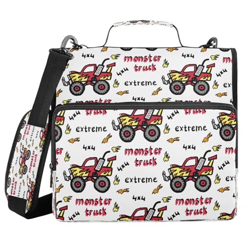 Kcldeci Cartoon-Monster-Tracks 3-Ringbuch mit Reißverschluss, 500 Blatt, Trapperhalter, Organizer, 3,8 cm, Bindertasche mit Schultergurt, Dokumentenaufbewahrung für Schule und Büro von Kcldeci
