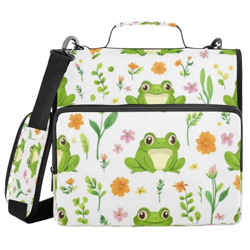 Kcldeci Cartoon-Ordner mit grünem Frosch, 3,8 cm, Reißverschluss, 500 Blatt, Organizer mit Schultergurt, Fächermappe für Schule und Büro von Kcldeci