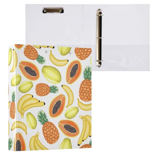 Kcldeci Cartoon-Ringbuch mit bunten tropischen Früchten, 3,8 cm, runder Ring für Briefpapier, Hardcover-Ordner für Schule, Büro und Zuhause, 2 Stück von Kcldeci
