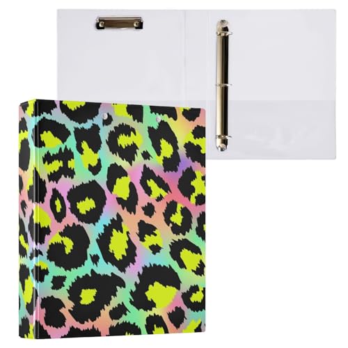 Kcldeci Cheetah Skin Gradient Leo Black Yellow 3-Ringbuch 2 Stück, 3,8 cm runder Ring für Papier in Briefgröße, Hardcover-Ordner für Schule, Büro und Zuhause von Kcldeci