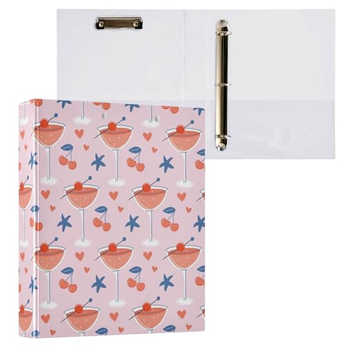 Kcldeci Cocktailglas-Ringbuch mit 3 Ringen, 2 Stück, Klemmbretter, 3,8 cm, runder Ring für Papier, Hardcover für Schule, Büro und Zuhause von Kcldeci