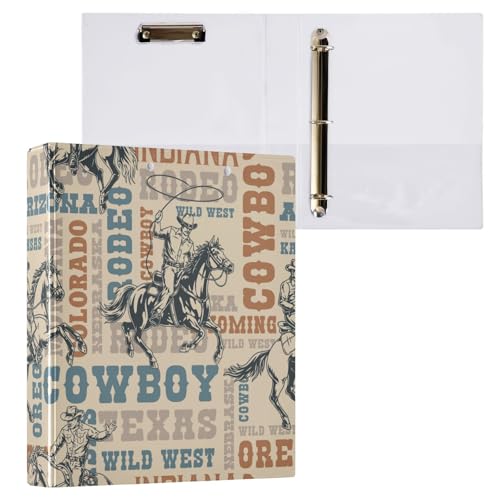 Kcldeci Cowboy Rider Ringbuch mit 3 Ringen, 3,8 cm, runder Ring für Papier in Briefgröße, Hardcover-Ordner für Schule, Büro und Zuhause, 2 Stück von Kcldeci