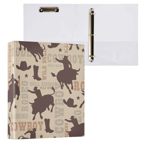 Kcldeci Cowboy-Rodeo-Muster, nahtlos, 3 Ringordner, 2 Stück, 3,8 cm runder Ring für Papier in Briefgröße, Hardcover-Ordner für Schule, Büro und Zuhause von Kcldeci