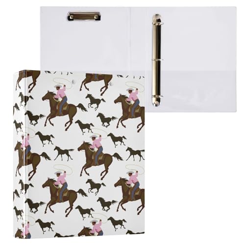 Kcldeci Cowboy mit Wildpferden, 3 Ringordner, 2 Stück, 3,8 cm runder Ring für Papier in Briefgröße, Hardcover-Ordner für Schule, Büro und Zuhause von Kcldeci