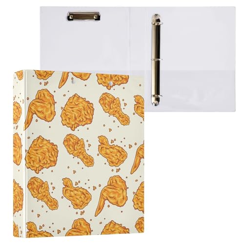 Kcldeci Crispy Fried Chicken 3-Ringbuch, 3,8 cm, runder Ring für Papier in Briefgröße, Hardcover-Ordner für Schule, Büro und Zuhause, 2 Stück von Kcldeci