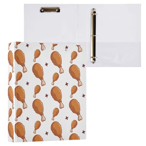Kcldeci Crispy Fried Chicken Nahtloses 3-Ringbuch, 2 Stück, 3,8 cm runder Ring für Papier in Briefgröße, Hardcover-Ordner für Schule, Büro und Zuhause von Kcldeci