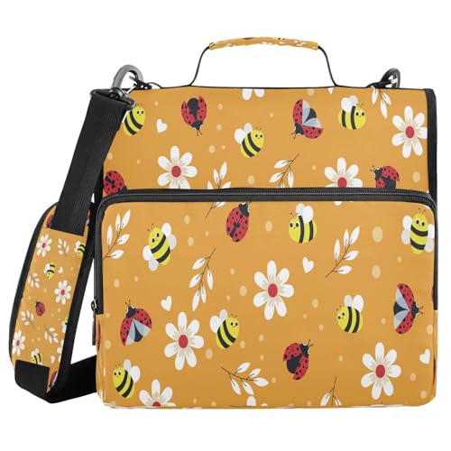 Kcldeci Cute Bees Ladybug 3-Ring-Ordner mit Reißverschluss, 3,8 cm, 500 Blatt, Trapperhalter, Organizer, Ordnertasche mit Schultergurt, Fächermappe für Schule und Büro Kcldeci Cute Bees Ladybug 3-Ring-Ordner mit Reißverschluss, 3,8 cm, 500 Blatt, Trapperhalter, Organizer, Ordnertasche mit Schultergurt, Fächermappe für Schule und Büro von Kcldeci