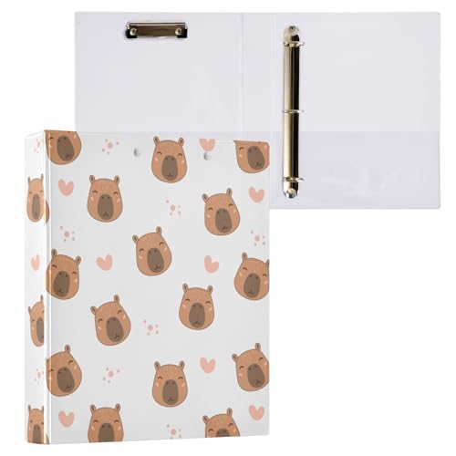 Kcldeci Cute Capybara Ringbuch mit 3 Ringen, 3,8 cm, runder Ring für Papier in Briefgröße, Hardcover-Ordner für Schule, Büro und Zuhause, 2 Stück von Kcldeci