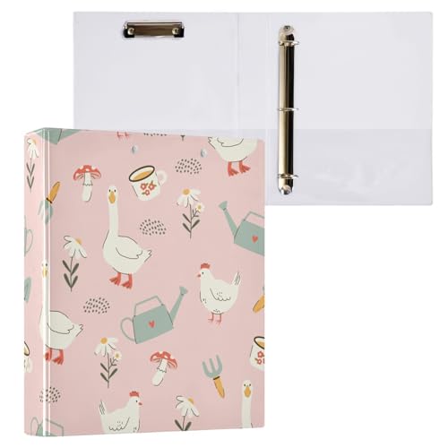 Kcldeci Cute Chicken Goose 3-Ringbuch, 1 Packung, 3,8 cm, runder Ring für Papier in Briefgröße, Hardcover-Ordner für Schule, Büro und Zuhause von Kcldeci