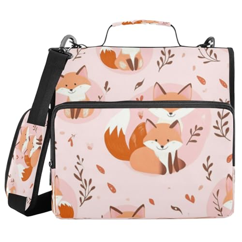 Kcldeci Cute Foxes 3-Ring-Ordner mit Reißverschluss, 3,8 cm (1,5 Zoll), 500 Blatt, Trapper, Organizer, Ordnertasche mit Schultergurt, Fächermappe für Schule und Büro von Kcldeci