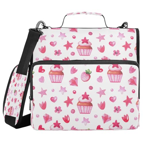 Kcldeci Desserts and Berries Reißverschluss-Ordner, 500 Blatt, 3,8 cm, 3-Ringbuch-Tasche mit Schultergurt, erweiterbarer Aktenordner für Schule und Büro von Kcldeci