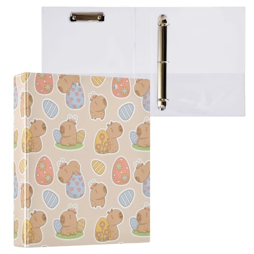 Kcldeci Easter Capybara Eggs 3-Ringbuch, 2 Stück, 3,8 cm, runder Ring für Papier in Briefgröße, Hardcover-Ordner für Schule, Büro und Zuhause von Kcldeci
