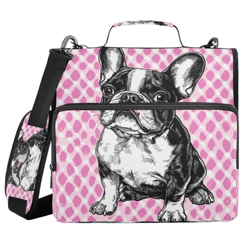 Kcldeci Eine süße französische Bulldogge mit 3 Ringen, 3,8 cm Reißverschluss, 500 Blatt Trapper, Organizer, Ordnertasche mit Schultergurt, Fächermappe für Schule und Büro von Kcldeci