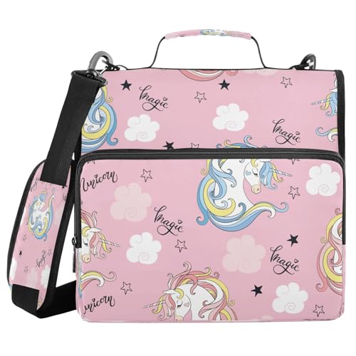 Kcldeci Einhornköpfe auf rosa 3-Ringen, 3,8 cm Reißverschluss, 500 Blatt, Organizer mit Schultergurt, Fächermappe für Schule und Büro Kcldeci Einhornköpfe auf rosa 3-Ringen, 3,8 cm Reißverschluss, 500 Blatt, Organizer mit Schultergurt, Fächermappe für Schule und Büro von Kcldeci