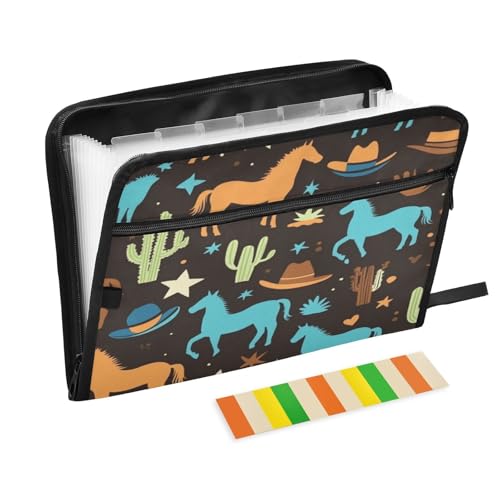 Kcldeci Fächermappe Cowboy, Pferd, Kaktus, 13 Taschen, Akkordeon-Aktenordner, A4, Briefgröße, Papier, Dokumente, Quittungen, Organizer, Akkordean-Aktenordner für Klassenzimmer, Zuhause, Büro und Kcldeci Fächermappe Cowboy, Pferd, Kaktus, 13 Taschen, Akkordeon-Aktenordner, A4, Briefgröße, Papier, Dokumente, Quittungen, Organizer, Akkordean-Aktenordner für Klassenzimmer, Zuhause, Büro und von Kcldeci